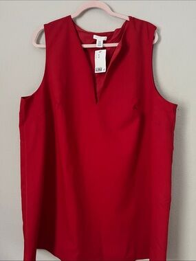 H&M Red Sleeveless Notch-Neck Tank Top